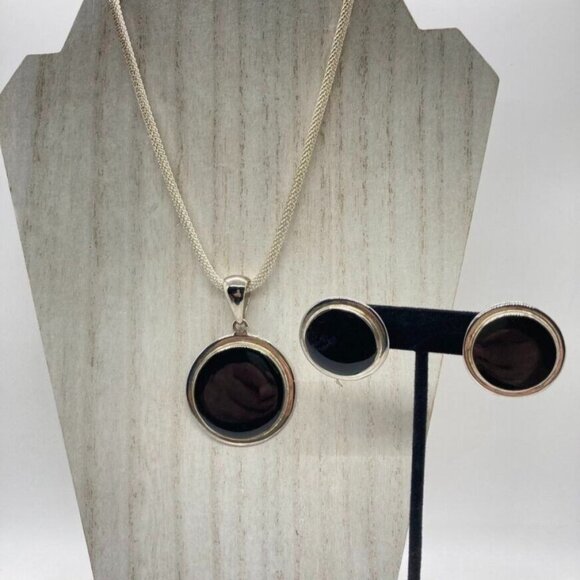 Unbranded Jewelry - Vintage Set Round Pendant 16" Necklace Pierced Earrings Chain Marked Italy 925